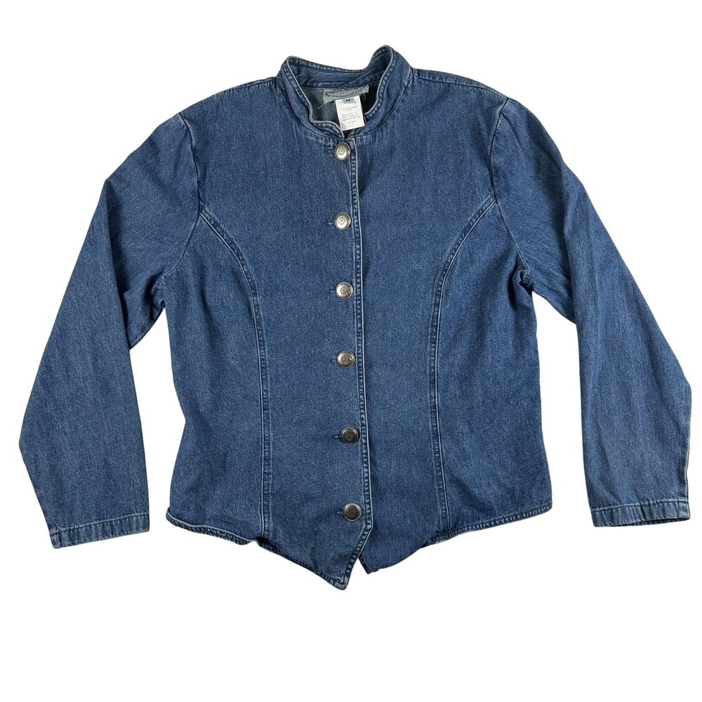 Vintage Stonebridge Jacket Womens 14 Blue Denim Button Front Stand Collar